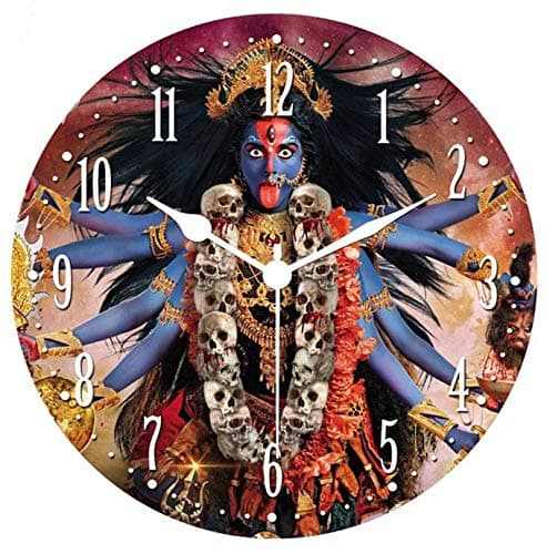 KARTIK Maa Kali Religious Round Wall Clock Printed, Analog Display for Home Wall Decoration. Ideal for Living Room, Bedroom, Office and Puja Room, Spiritual Themed Decor 11 Inch Without Glass