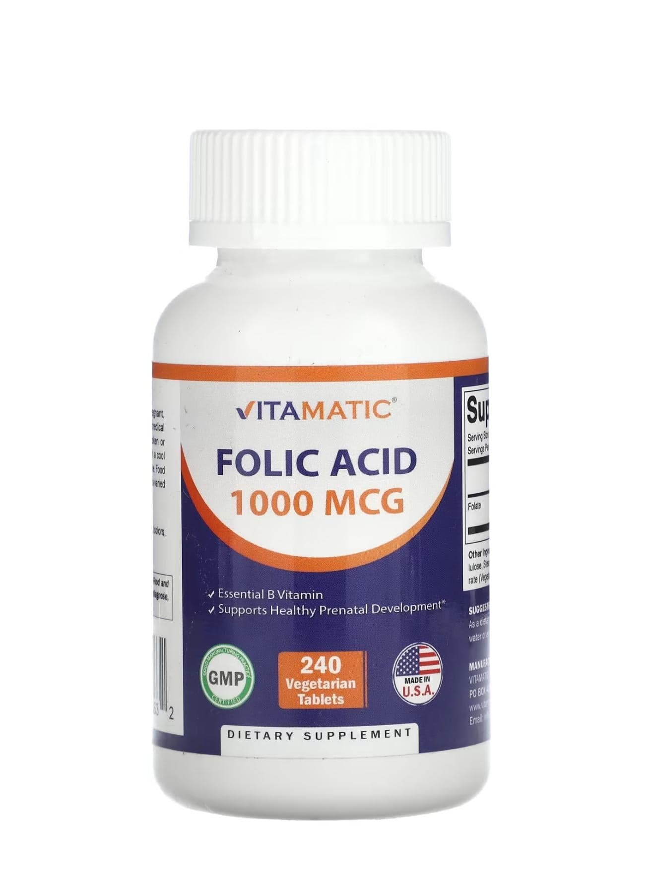 Folic Acid 1000 mcg 240 Vegetarian Tablets