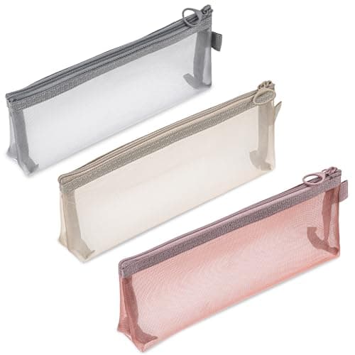 Piriuuo 3 Pcs Mesh Makeup Brush Bag, Nylon Mesh Zipper Pouch Bags Portable Mesh Zipper Pouch Bags Mesh Makeup Bags with Zipper Mesh Makeup Brush Pouch for Travel Office Home Accessories