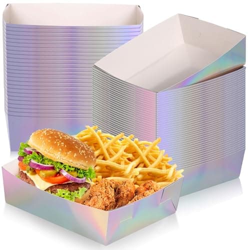 Mifoci 50 Pcs Metallic Iridescent Party Paper Food Trays 5 lb Large Metallic Food Boats Nacho Plates Disposable Serving Snack Trays for 2026 Graduation Birthday Party Dinner Supplies