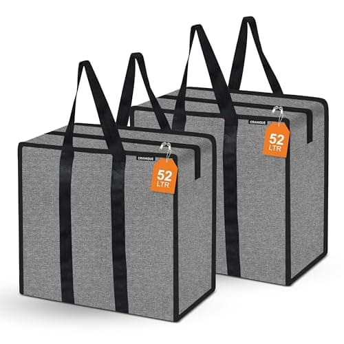 Cranique Large 52L Multi-Purpose Underbed Storage Bag/Clothing Storage Organizer/Stationery Paper Storage Bag with Zipper and Strong Handle Set Of 2 (STB1-Grey-2Q)