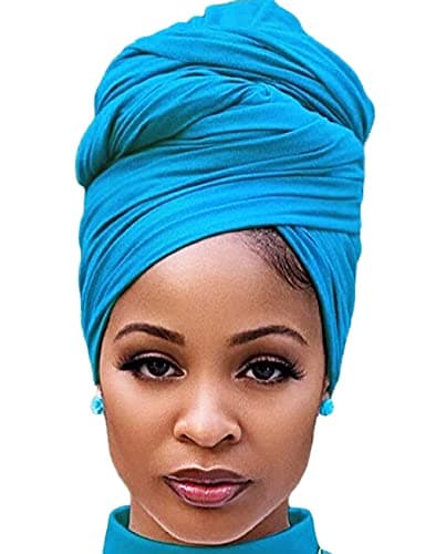 Harewom Hijab Scarfs for Women Head Wrap Long Lightweight Stretchy Muslim Jersey Cover Face for Winter Braid Locs Wig Deep Sky Blue