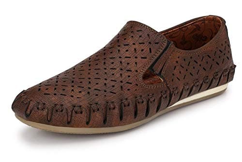 MACTREE Men's Premium Cut-Out PU Roman Sandals/Loafers (Brown, Numeric_8)