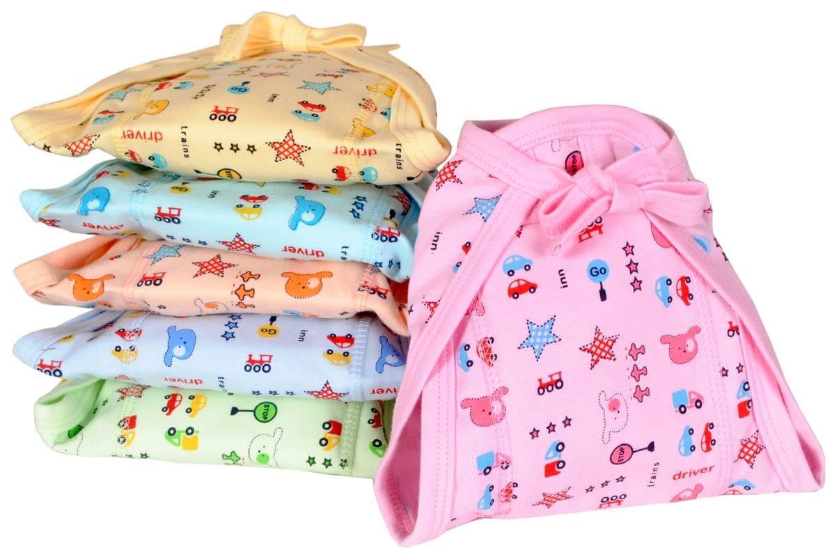 MOM CARE Cotton Cloth Nappies for Newborn Baby Pack of 6 | Soft Reusable Langot for Infants | Double Layer Padded Tie Style Cloth Nappy | Breathable Washable Baby Nappy for Boys & Girls | 0-4 Months Size S