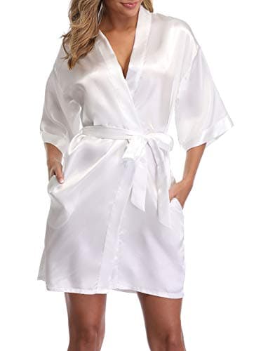 ABC-STAR Women's Short Satin Kimono Robe for Wedding Bridal Party Bridesmaid Robe Sleepwear, White, XL