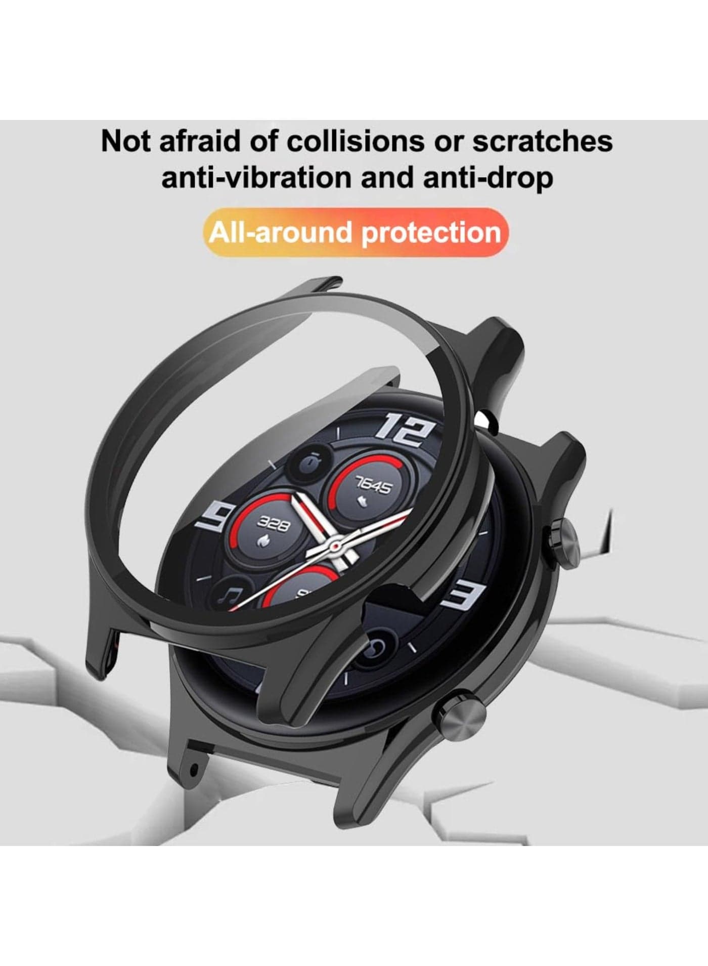 Case Compatible with Honor Watch GS4 Cover Fullbody Fitness Tracker Case Set Hard Glass PC All Around Screen Protector (Black)