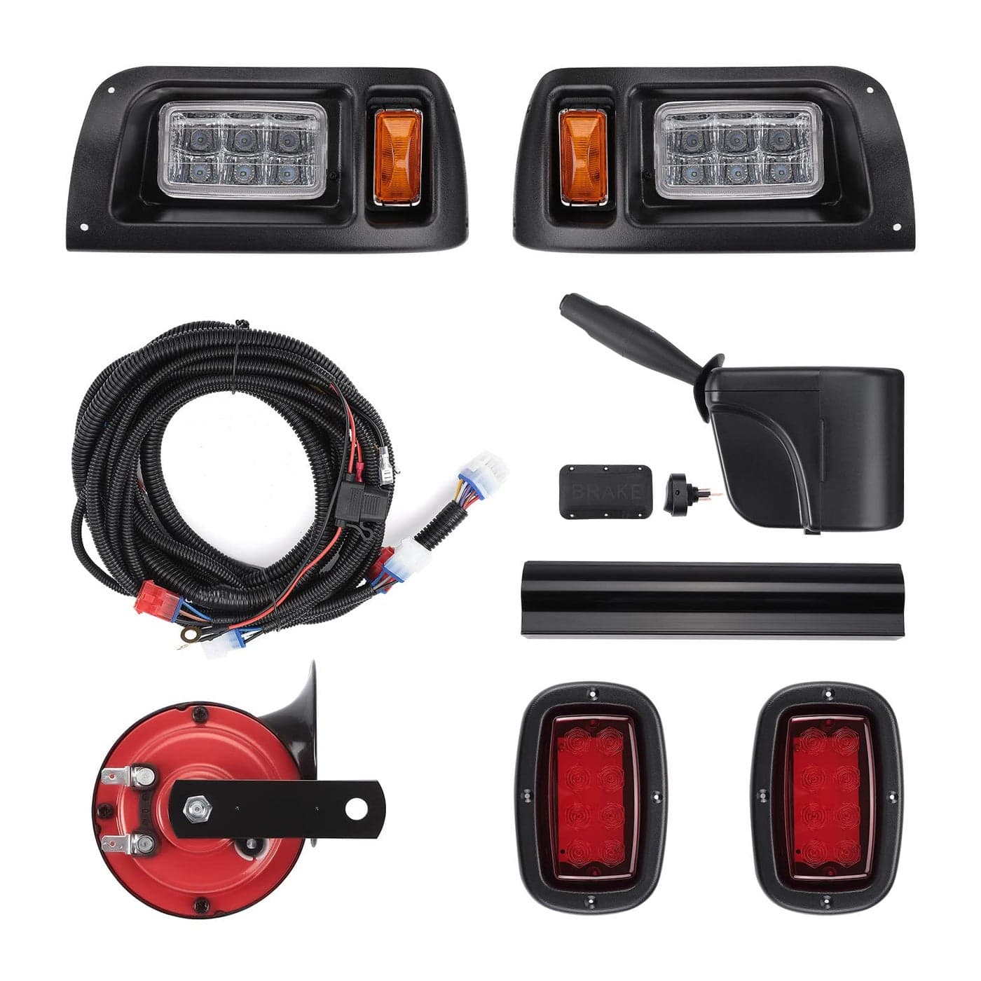 KEMIMOTO Deluxe DS Golf Cart LED Light Kit Compatible with Club Car DS 1993-Up, Upgrade 12V Street Legal LED Headlights and Taillights with Turn Signals Hazard Light Switch, Horn, Brake