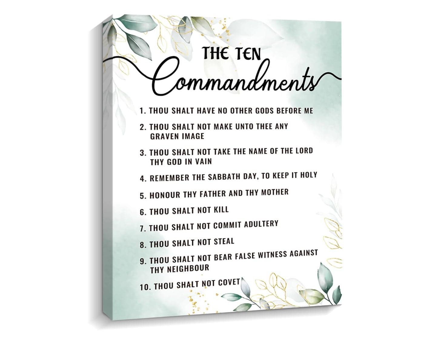 Kas Home Ten Commandments Wall Decor Bible Verse Canvas Wall Art Motivational Positive Quotes Framed Artwork Decor Gift for Living Room Bedroom (White -The Ten, 12x15 inch)
