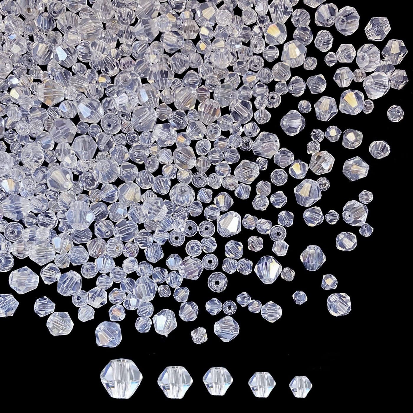 1700pcs Bicone Crystal Beads 2mm 3mm 4mm 5mm 6mm Crystal Glass Bulk Faceted Beads for Necklace Bracelet Earrings DIY Jewelry Crafts Making SuppliesClear AB
