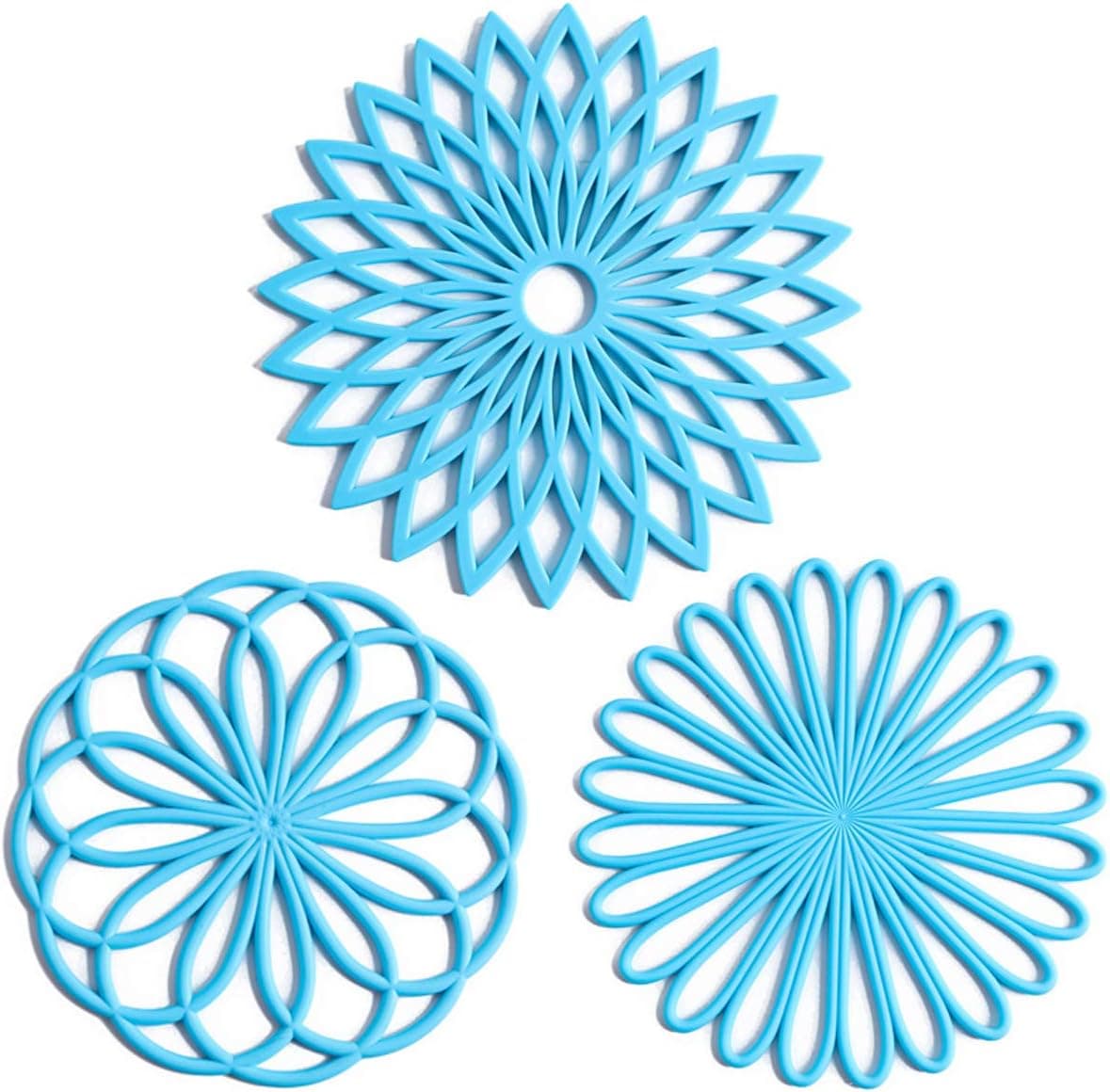 Set of 3 Silicone Trivet Mat Hot Pot Holder Hot Pads for Table Countertop Trivet for Hot Dishes NonSlip Heat Resistant Modern Kitchen Hot Pads for Pots Pans Sky Blue