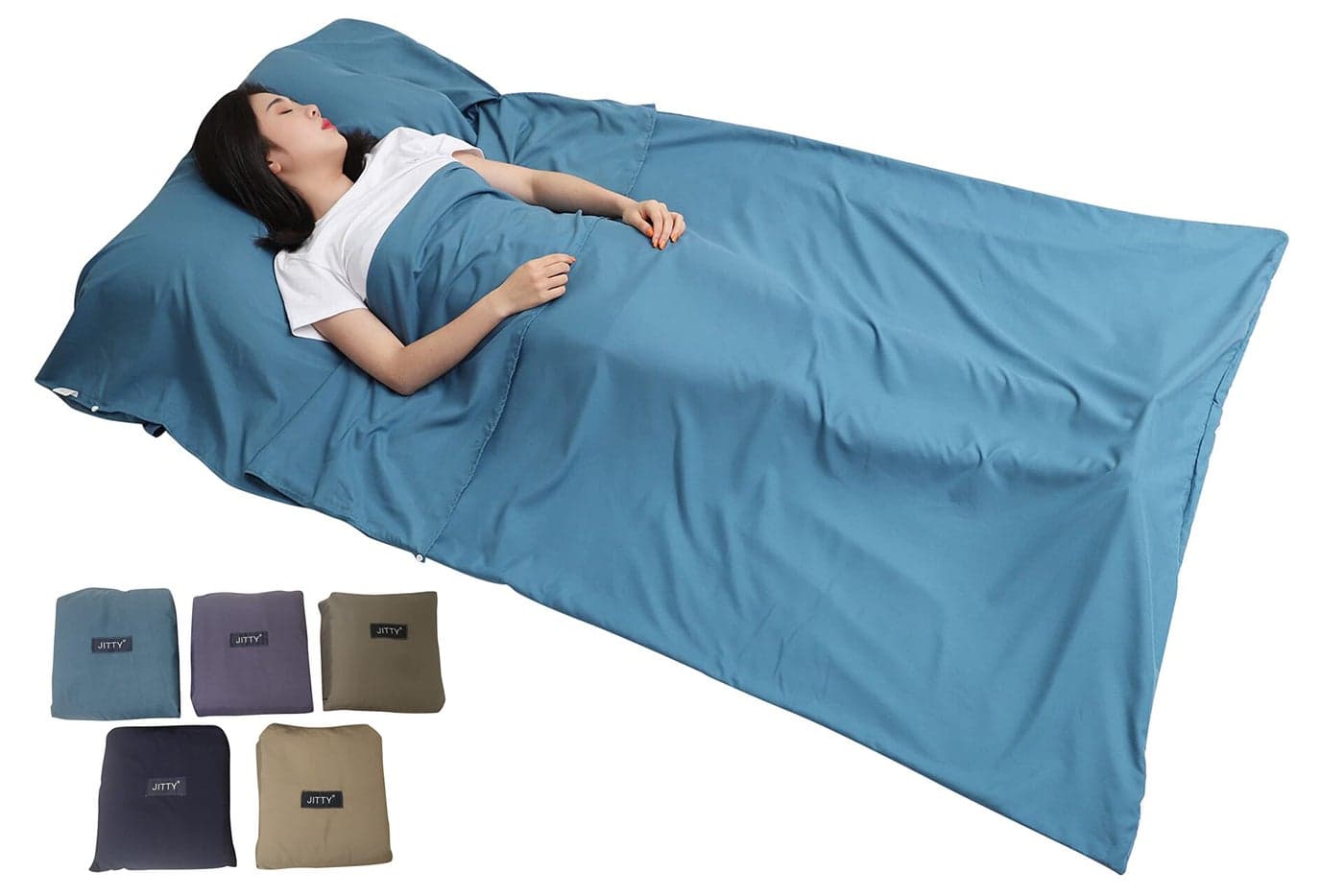 JITTY Sleeping Bag Liner Travel Sheet for Business Camping Backpacking Hiking Mountain Climbing Home Hostels Train 83"x45"(Blue)