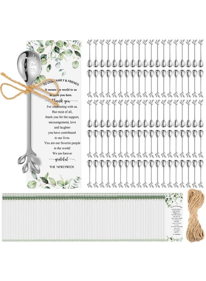 Tioncy 100 Pcs Wedding Favors for Guests Tea Spoons 49 Inch Silver Stainless Steel Leaf Dessert Teaspoon Tea Coffee Party Favors with Thank You Cards for Wedding Bridal Shower Party Gift Souvenir