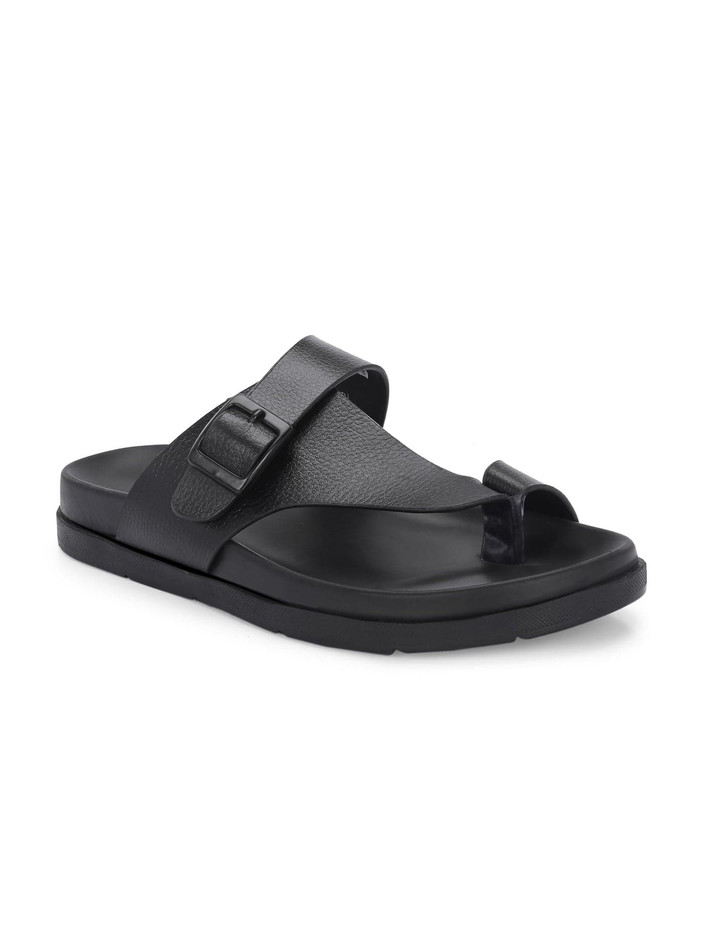 San Frissco Men's Sandals with Open Toe Strap/Perfect Fit for Summer and Rainy Season Easy to Walk Anti-Sweat Slipper, Chappal/Stylish Casual Trendy Floaters - 9 (Black)