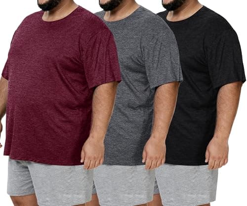 BOOJO 3 Pack Men's Big and Tall Shirts - Short Sleeve Workout Quick Dry T-Shirts Crew Neck Moisture Wicking Tshirts (3XL-5XL)