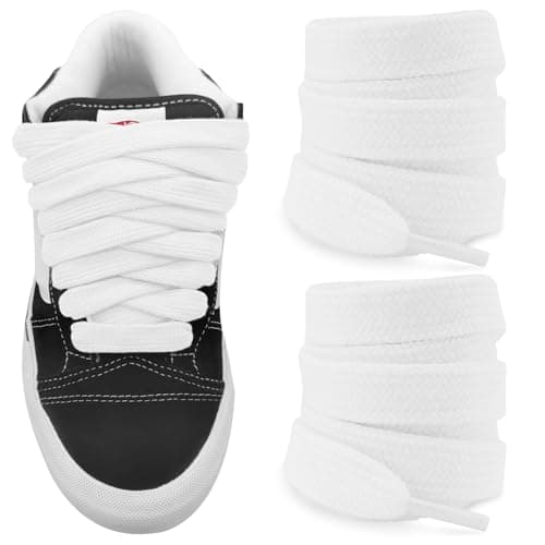 NDTEZUGT Fat Athletic Shoelaces for Vans Knu Skool Classic Skate Shoes, 5/8"(15mm) Wide Cotton Chunky Big Thick Replacement Laces (White, 54"/140cm)
