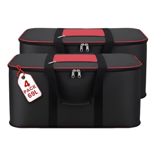 JD FRESH 4 Pcs 69 Liters Large Underbed Storage Bags for Clothes/Moisture Proof Nylon Clothes Storage Box with Handle/Storage Bag with Zipper Closer & Strap/Blanket Storage Bags - (58 x 48 x 30 CM)