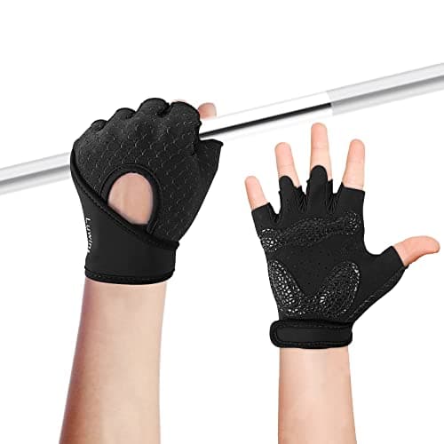 Luwint Kids Workout Gloves Ventilated Grip Exercise Gloves for Boys and Girls Weightlifting Hanging Gym Children 68 Years Black Medium
