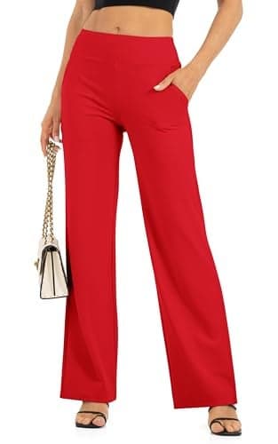 Wide Leg Pants for Women with Pockets Yoga Pants High Waisted Loose Palazzo Casual Lounge Sweatpants 29"/31"/33" Red