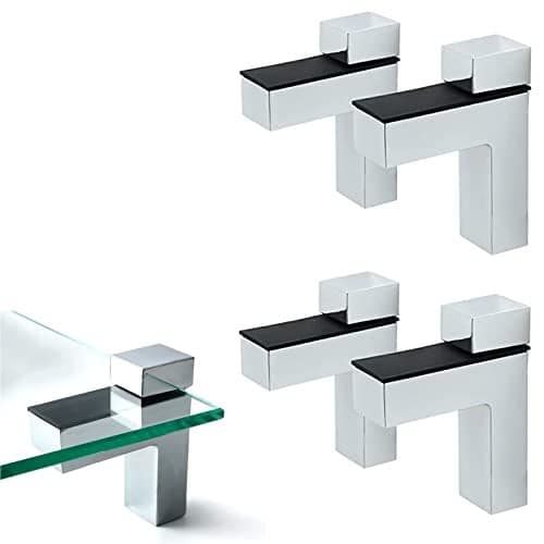 AWEN 4 Pcs Adjustable Wood/Glass Floating Shelf Brackets Wall Mount, Polished Chrome