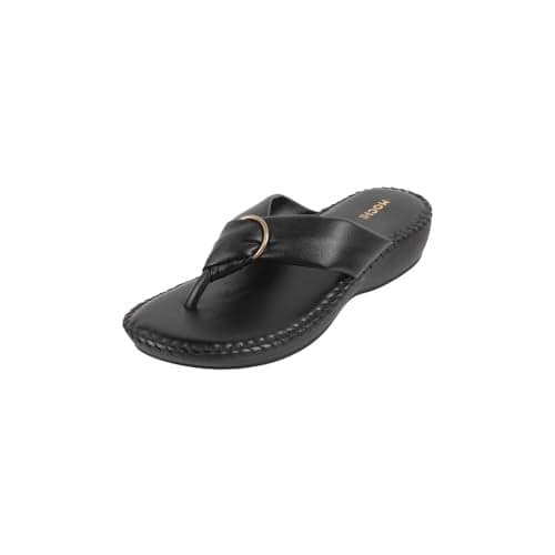 Mochi Women's Black Flat Comfort Thong Sandals/Slippers | Synthetic Leather Slip On Footwear | Lightweight Cushioned Daily Wear | Casual Comfortable Stylish Elegant Wear | UK 3