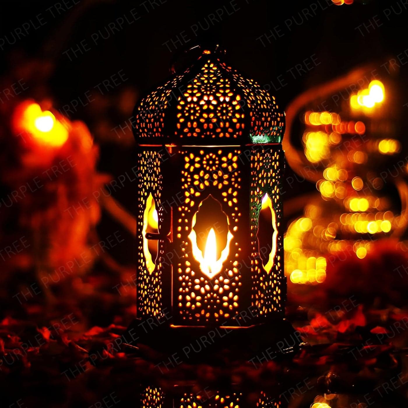 The Purple Tree Brass Moroccan Lantern Lamp Tealight Candle Holder For Diwali Decor Black Matty