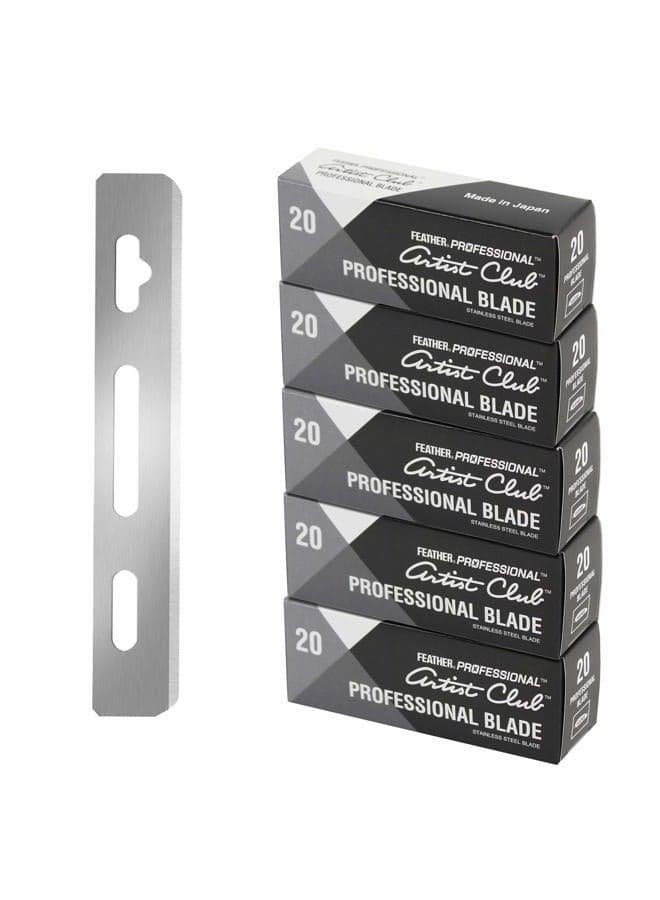 Artist Club Professional Razor Blades - (5 Pack of 20) - Single Straight Edge Razor Blade Refills for Shaving - For Men & Barber