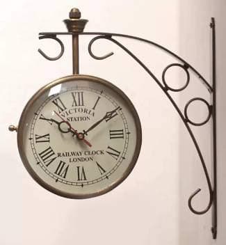 SellPlus Brass, Copper Iron Victoria Station, London Vintage, Double Sided Wall Clock (Brass, 8 Inch)