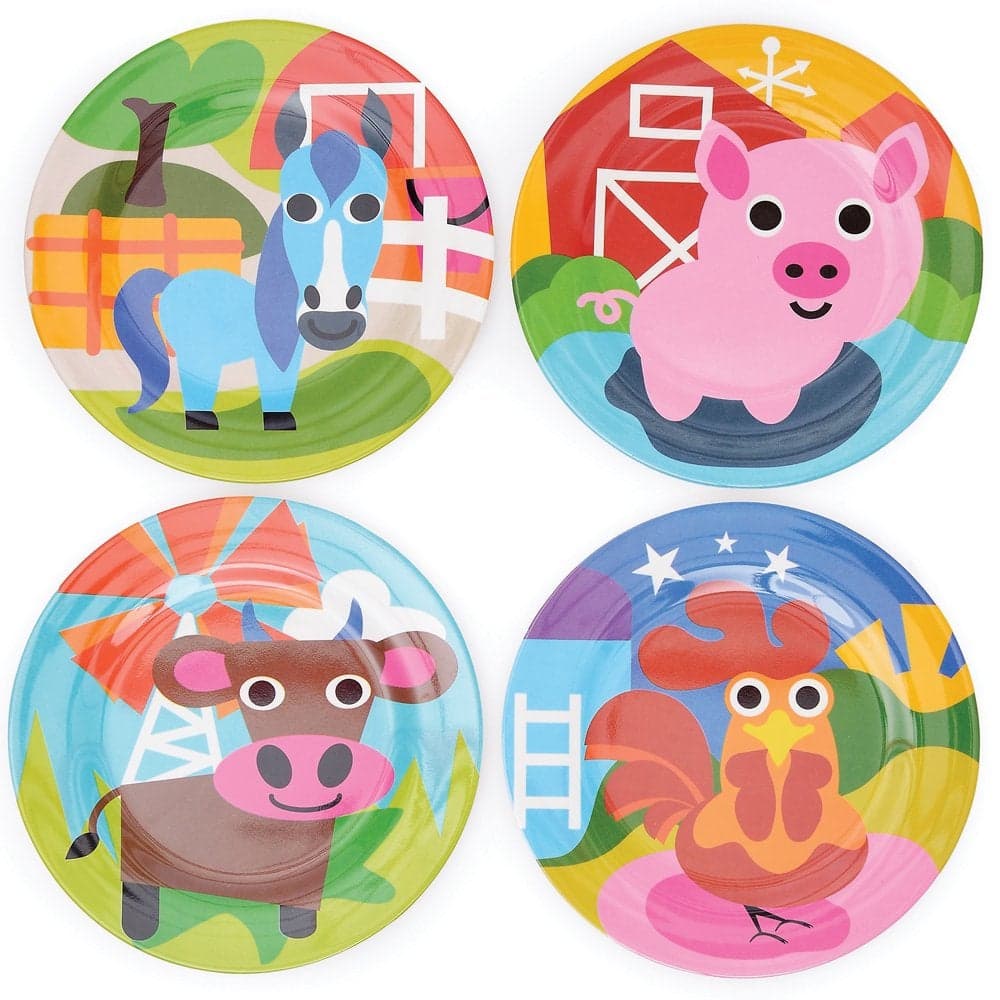 French Bull 4pc Kids Feeding Melamine Tableware Flatware BPA Free Dishwasher Safe Durable 4 Count Pack of 1 Plate Set Farm