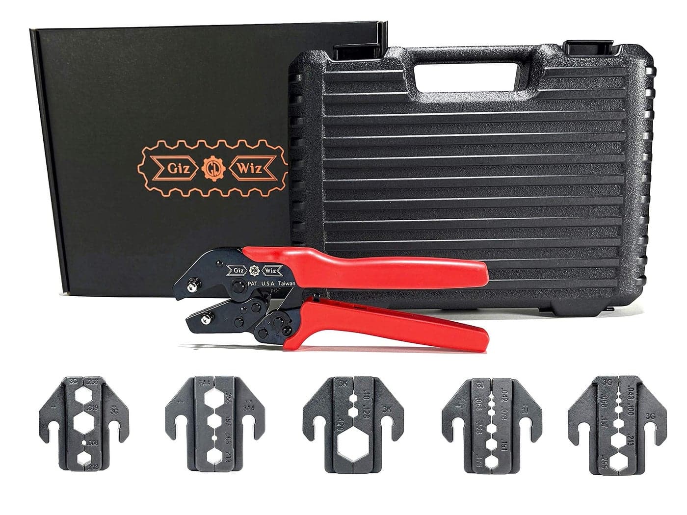 GIZWIZ Ergonomic RF Coax Quick Change Portable Crimp Tool Kit 5 Interchangeable Die Sets