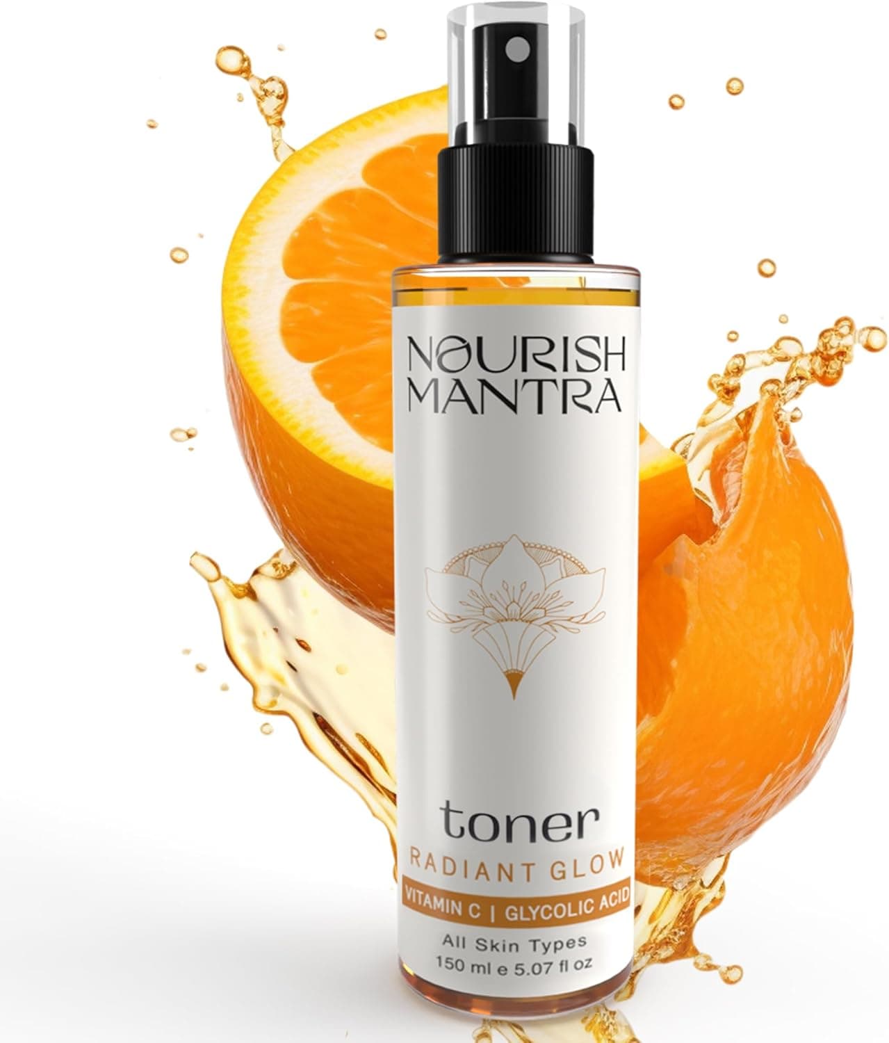 Nourish Mantra Radiant Glow TonerFace Toner Formulated with Vitamin C Glycolic Acid and Vitamin B5 Glowing Skin Pore Tightening Toner for Men Women 150ml