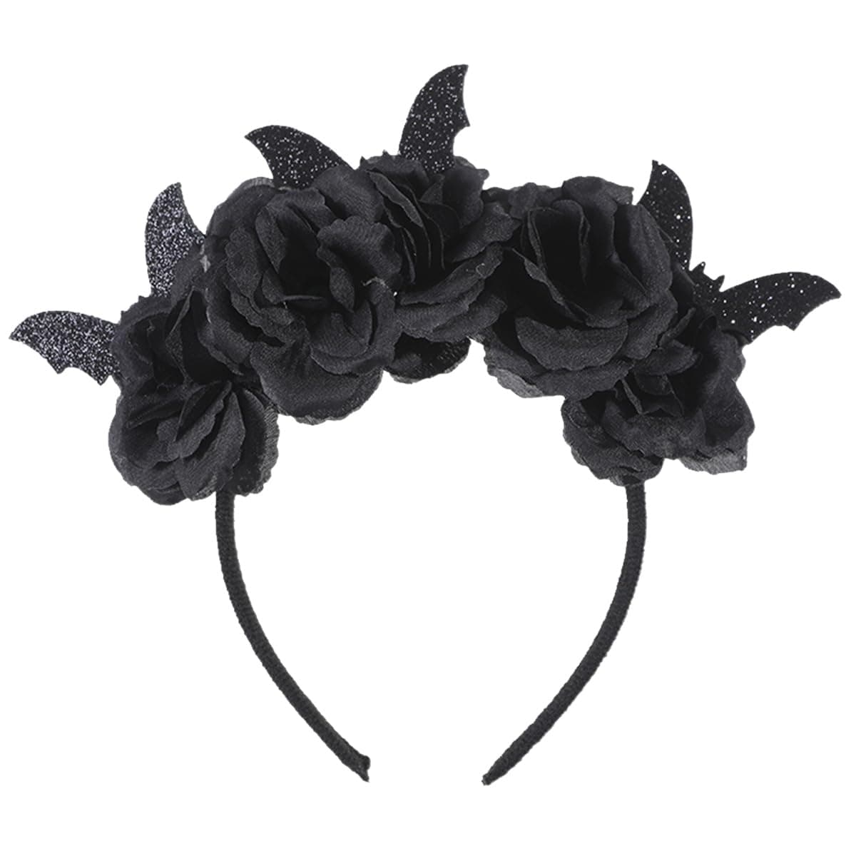 Halloween Bat Rose Headband Glitter Bat Wing Headpiece Black Bat Ears Rose Flower Hair Hoop Women Floral Headbands Girls Hairband Halloween Party Favors for Costume Funny Cosplay Props Decorations