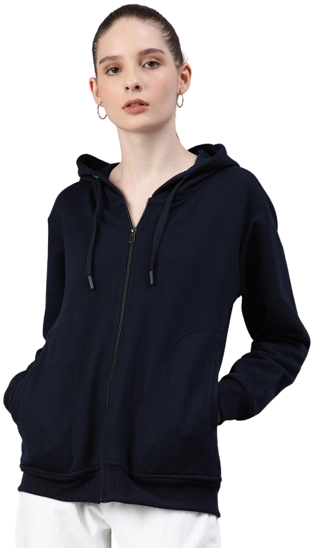 ADBUCKS Women's Stylish Regular Fit Sweatshirts | Fleece Hoodie | Winter Jacket Sweatshirts Zipper | Blue (Medium)