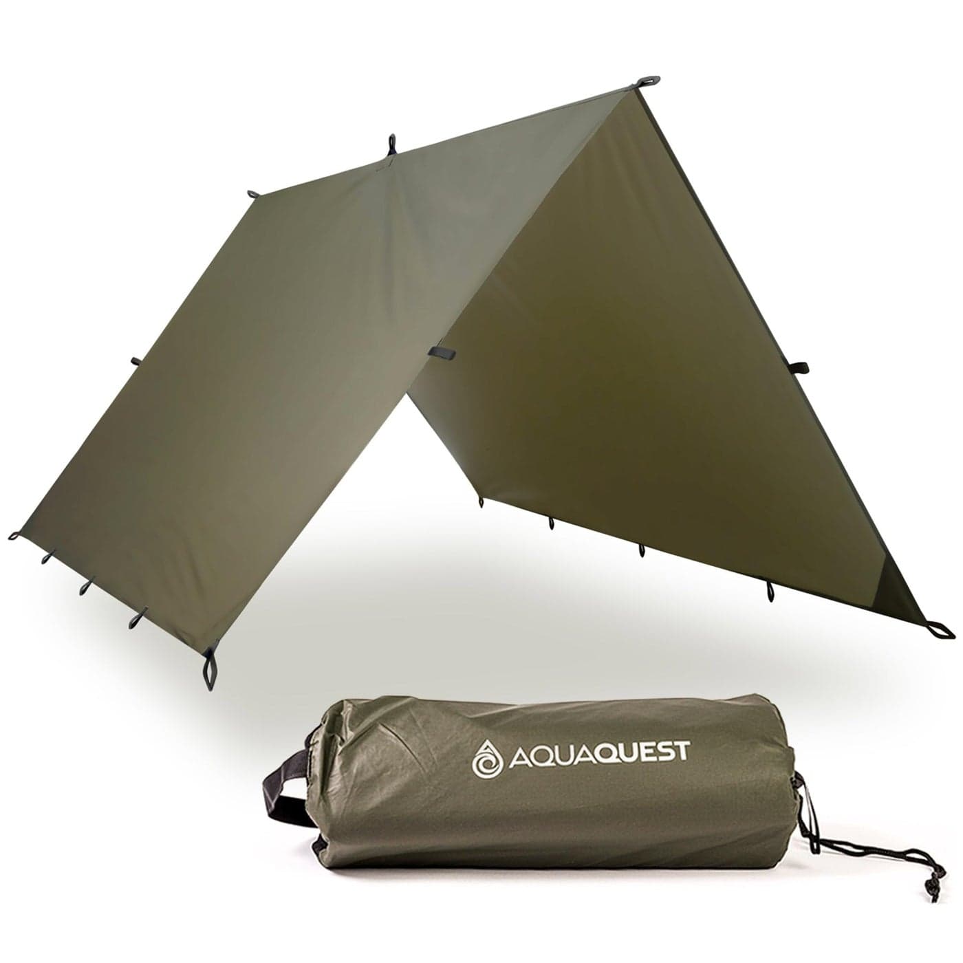 AquaQuest Guide Camping Tarp - Ultralight Tent Cover or Rain Fly - Waterproof Camping Gear Must Haves for Hiking, Hammock, Bivy & Survival, 10 x 7 ft, Olive Drab