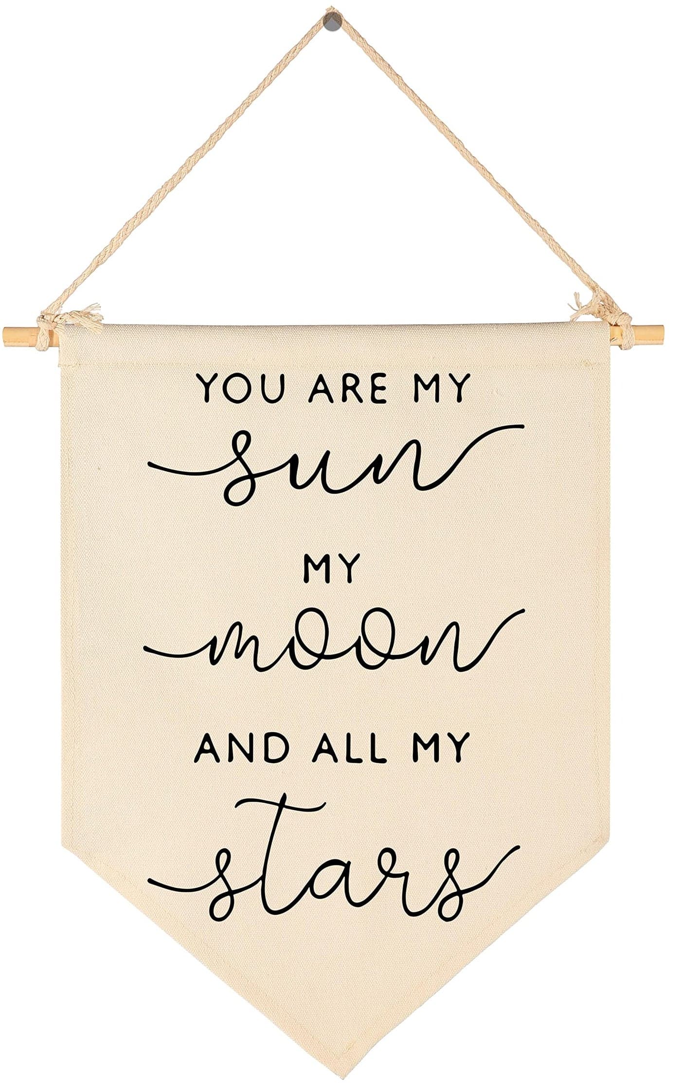 Nursery Wall ArtNursery Bedroom GiftMy Sun My Moon and All of My StarsCanvas Hanging Flag Banner Wall Sign Decor Gift for Baby Kids Girl Boy Teen Room Playroom Front Door