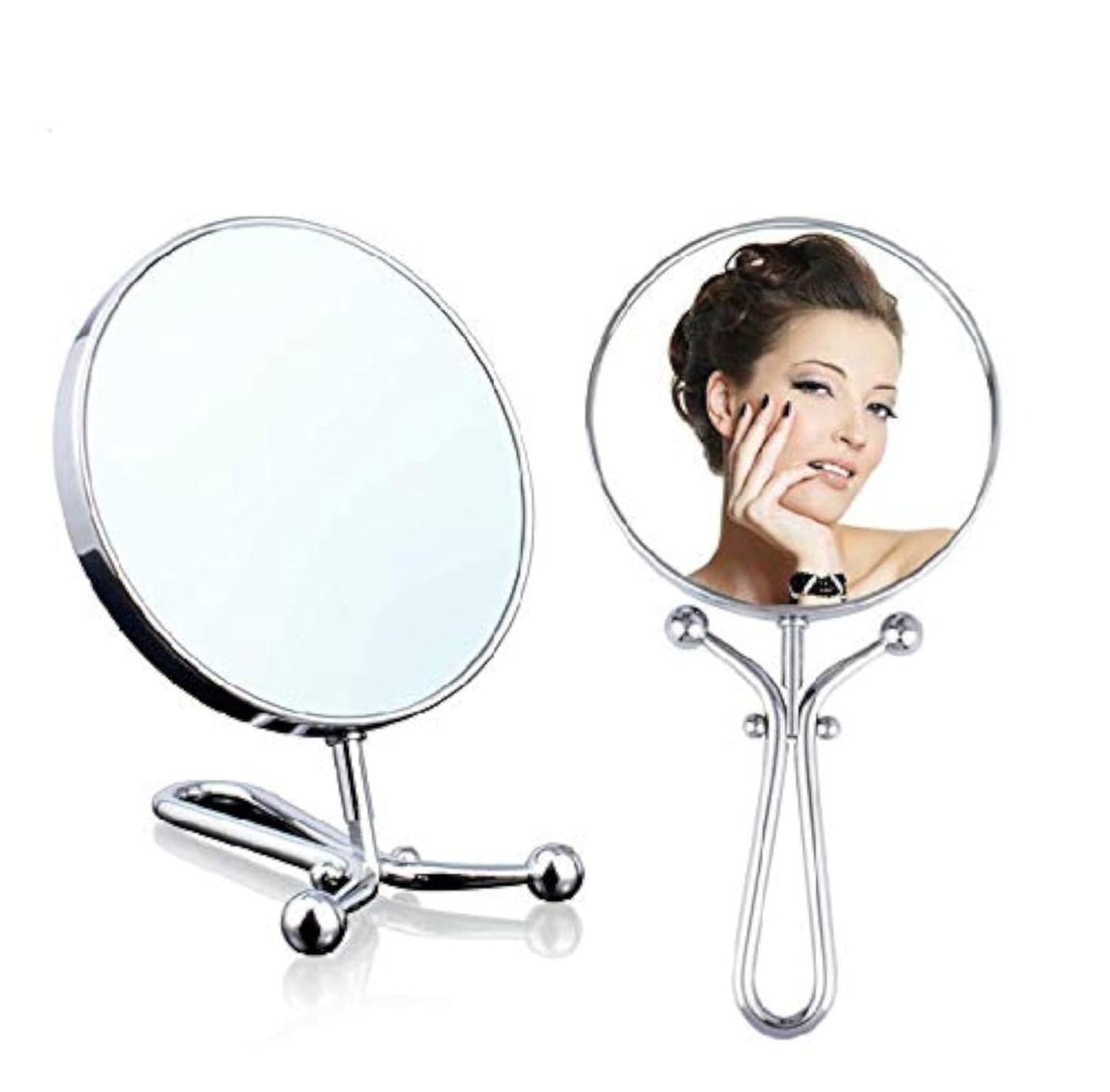 Mia Mirror 10x/1x Magnification, Double-Sided Folding Vanity Mirror, 3 in 1 Handheld + Table + Wall, Silver Polished Chrome Finish, 11.5 Inches L, for Women, Hair Stylists, Cosmetologists, Travel