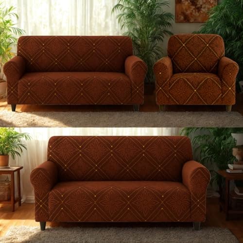 Homerz Premium Universal Elastic fit Sofa Cover Fully Covered, Non-Slip Sticky Elastic Stretchable Sofa Set Slipcover Protector (Luxury, 6 (3+2+1) Seater)
