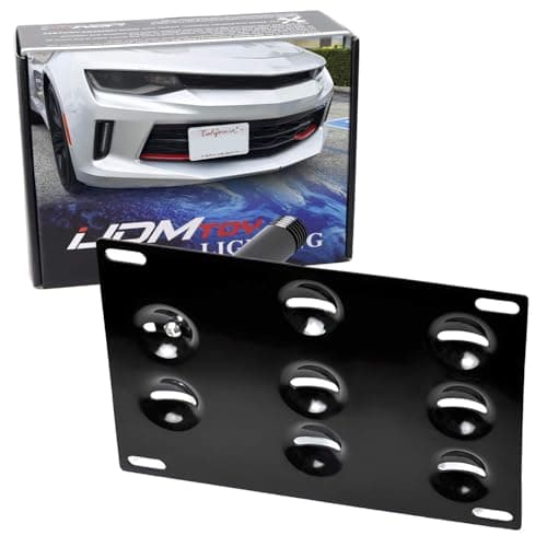 iJDMTOY No Drill Front Bumper Tow Hook License Plate Mounting Bracket Adapter Kit Compatible with 2016-up Chevrolet Camaro 6th Gen