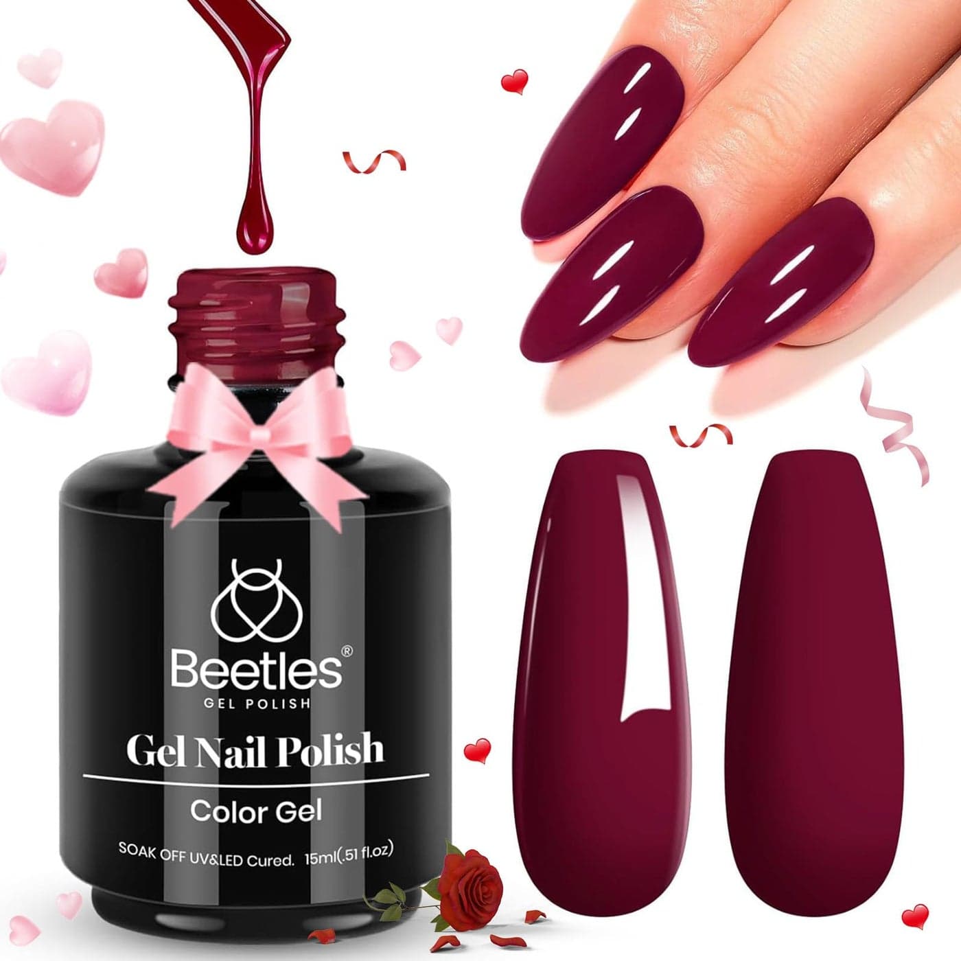 Beetles Gel Nail Polish 15ml Burgundy Red Color UV LED Nail Lamp DIY Gel Nail Design Gift for Women