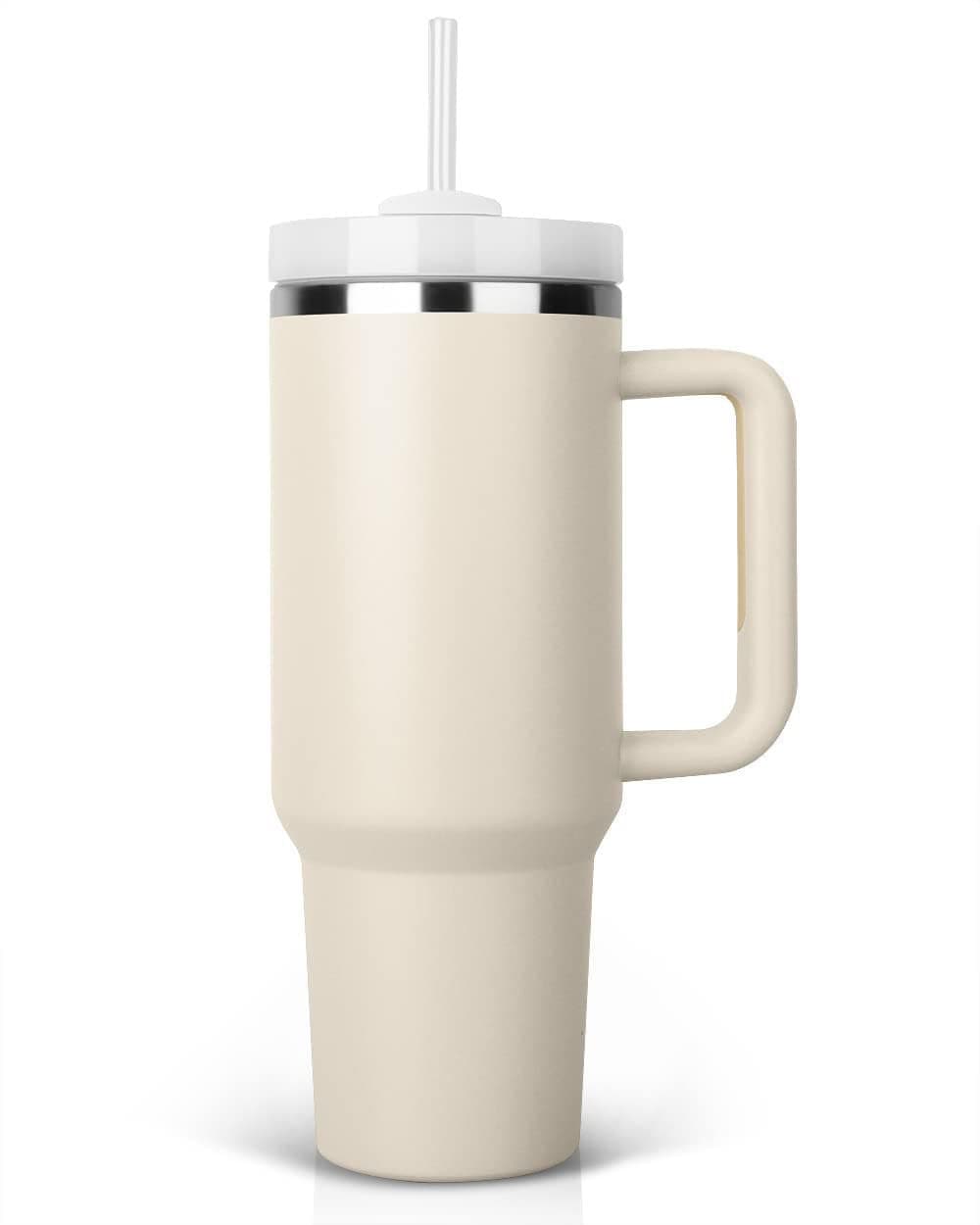 NIXTIL Tumbler with Handle and Straw Lid 40oz Double Wall Stainless Steel Water Bottle Cup Reusable Travel Gym Yoga Mug BPA Free Durable for Iced Tea Coffee Steel Mug 1200ML 1PCS