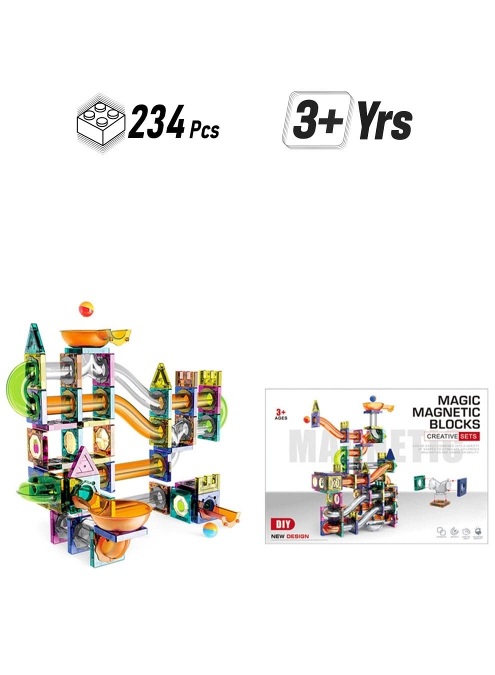 Building Blocks Toy Set - Sliding Ball Magnetic Building Blocks 3D Building Blocks for Children Aged 3-8, Educational Building Blocks for Creative Stacking and Learning, Hands-On Play Educational Children's Birthday Gift (Approx. 234 Pieces)