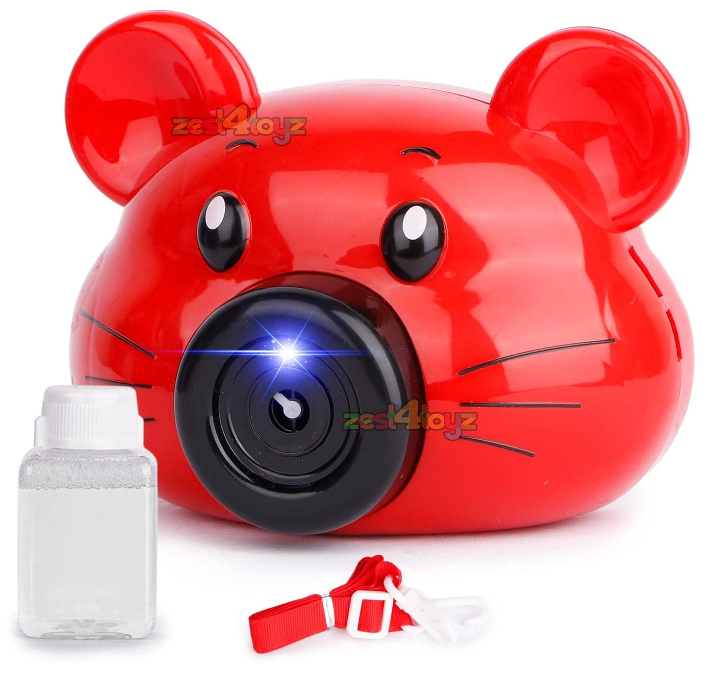 zest 4 toyz Bubble Camera for Kids Cute Animal Shape Bubble Maker Machine with 2 Bubble Bottle Solution for Boys & Girls - Red