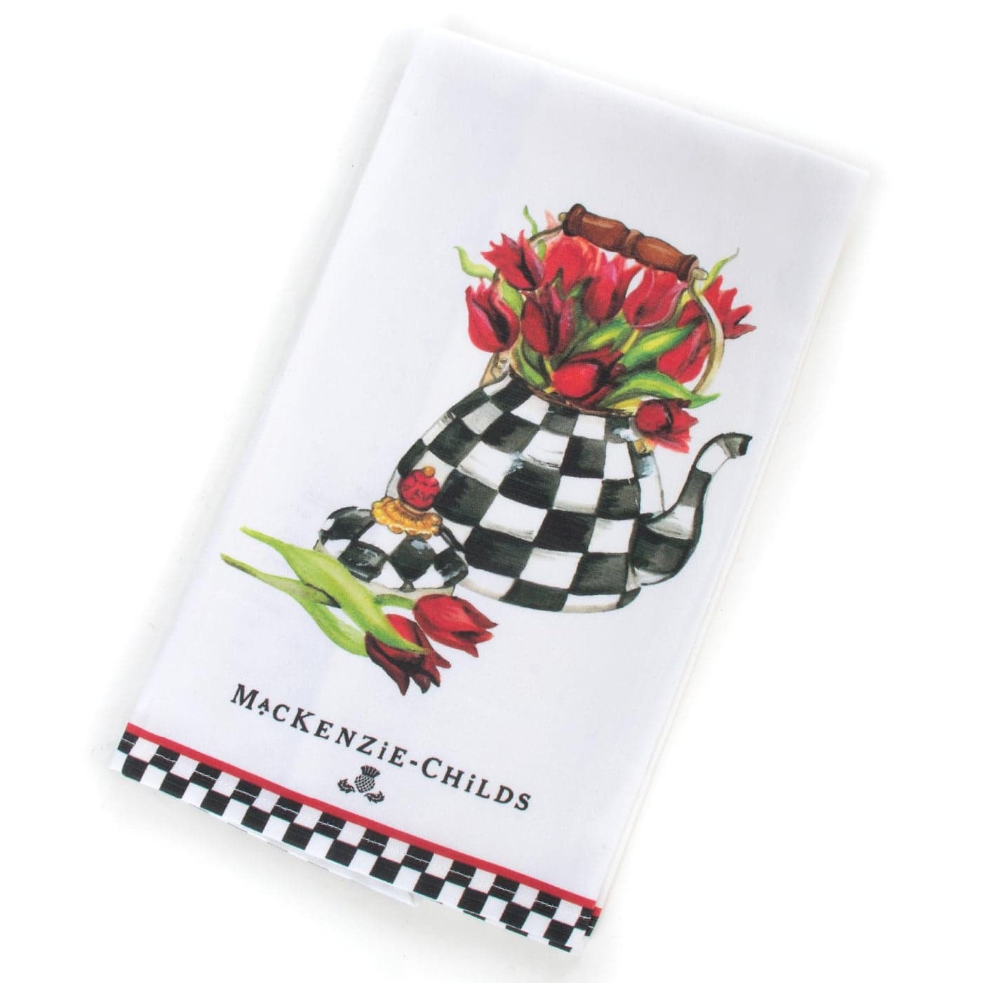 MACKENZIECHILDS Cotton Dish Towel Cute Decorative Kitchen Dish Towel for Cleaning and Home Decor Set of 1 Tulip Tea Kettle
