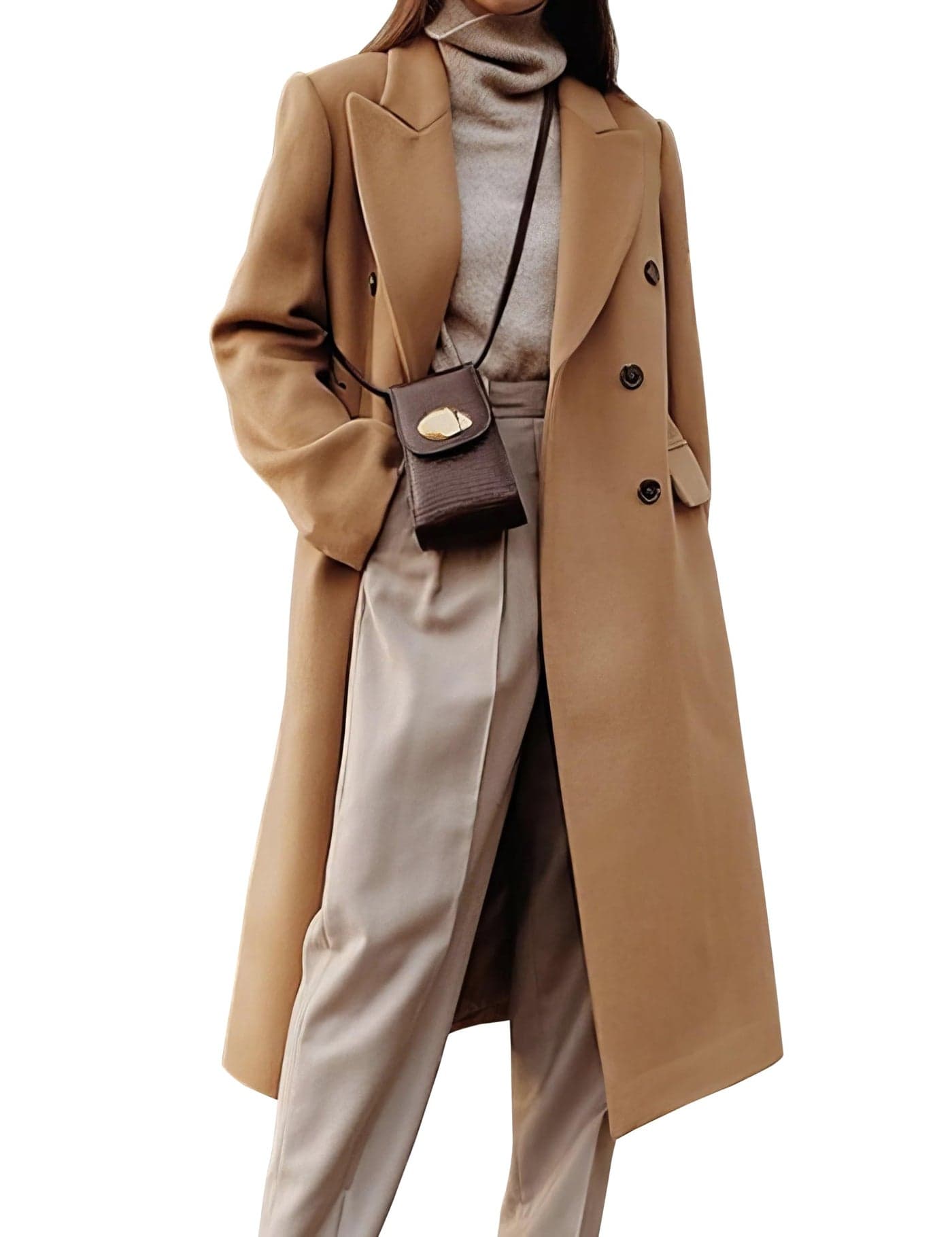 Long Wool Coats for Women 2025 Peacoat Double Breasted Trench Coats Fall Fashion Outfits Winter Clothes Overcoat Dress Jackets, Camel, M