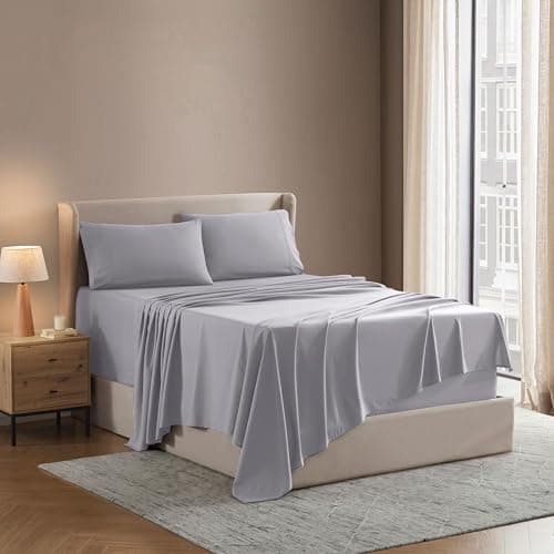 Nestl Full XL Sheet Set - Luxury 1800 Ultra-Soft Microfiber Full Extra Long Bed Sheets - Double Brushed - Deep Pockets - Easy Fit - 4 Piece Set - Bedding Sheets & Pillowcases (Full XL, Light Grey)