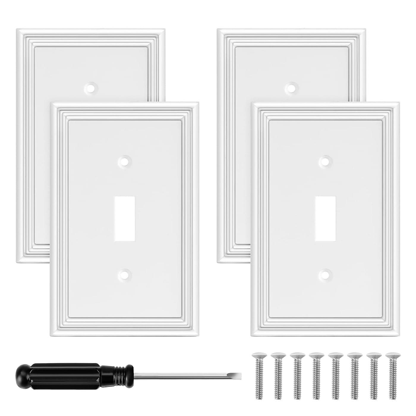 White Modern Decorative Wall Plate Light Switch Cover Decorator Outlet Covers Rocker Switch Plates Bamboo Fiber Material Wall Plates for Kitchen Bathroom 1 Gang Single Toggle4 Pack