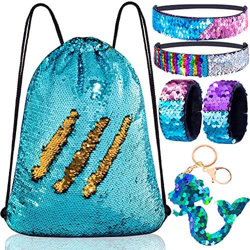 GAEN Mermaid Reversible Sequin Drawstring BackpackBag BlueGold for Kids Girls One_Size