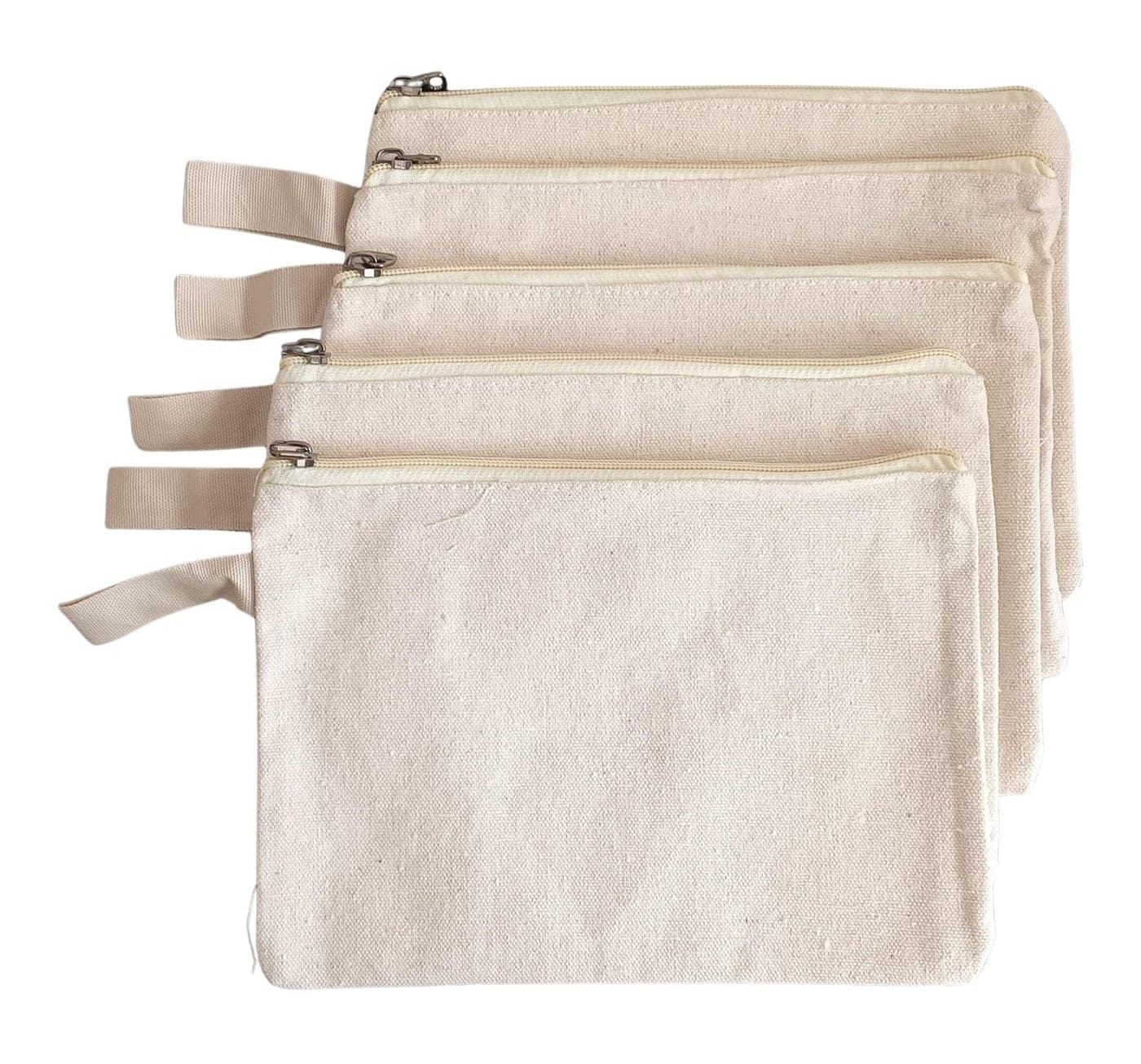 GOLD LEAF Multi-Purpose A5 Beige Cosmetics Bag with Zipper Cotton Canvas Makeup Pouches Travel Toiletry Bag Pen Pencil Bag Blank DIY Craft Bag. (Pack of 5Pcs)