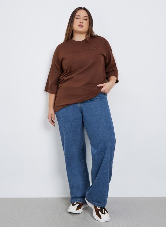 Styli Plus Size Mid Rise Wide Leg Jeans