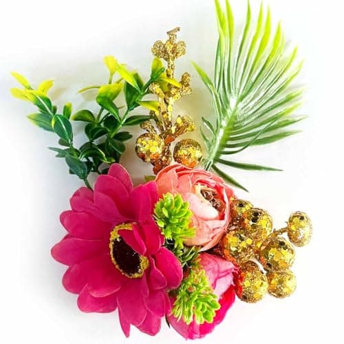 ADIKALA™ Handmade Artificial Sunflower and Peonies Bunch for Trousseau Packing, Ready to use Flower Brooch Hamper for Decoration, Gift Wrapping Flowers (4, Rani)