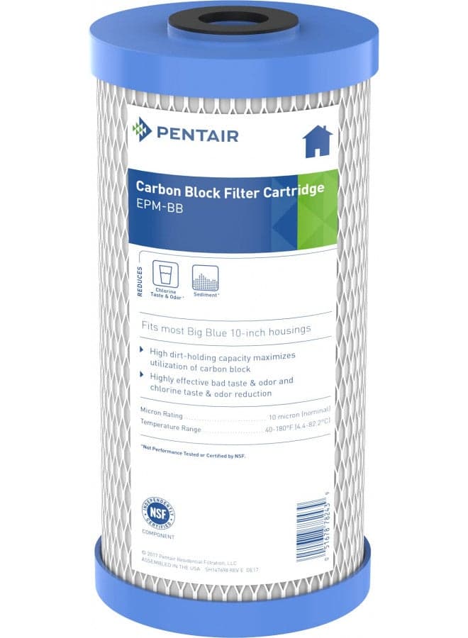 Pentair Pentek EPM-BB Big Blue Carbon Water Filter, 10-Inch, Whole House Modified Epsilon Carbon Block Replacement Cartridge with Bonded Powdered Activated Carbon (PAC) Filter, 10" x 4.5", 10 Micron